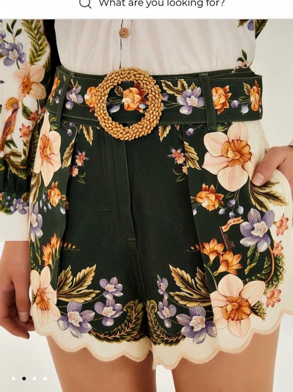 Farm Rio Floral Embroidered High Waist Shorts in Green & White XS NWT